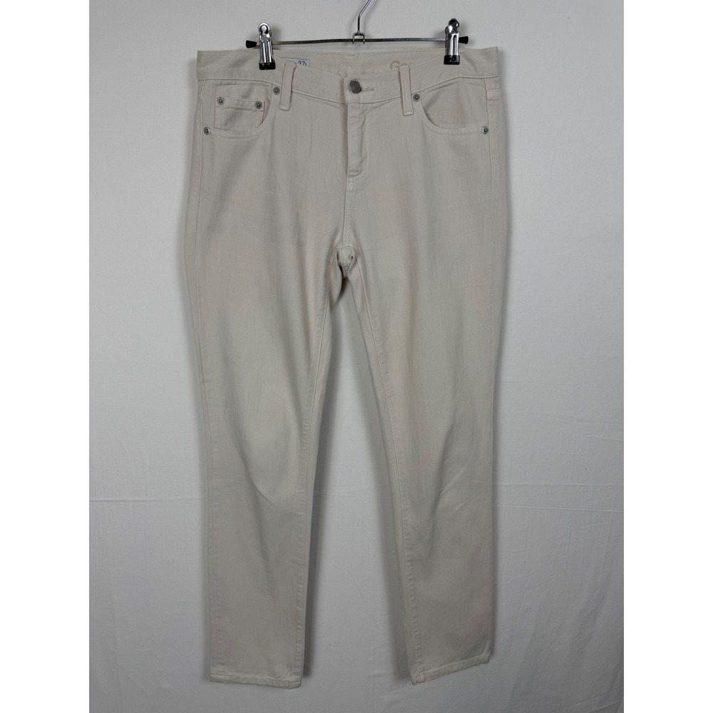 Gap Women 100% Cotton Jeans 27 Tall Cream Girlfriend Relaxed Denim Pants